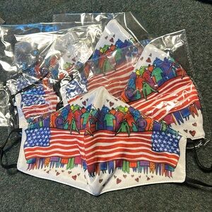Bundle of FIVE Laurel Burch American Flag cotton Facemask